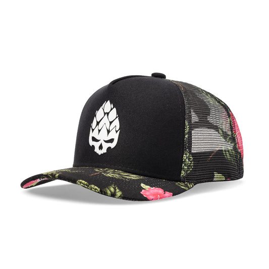 Boné Trucker Hop Floral Preto Texo
