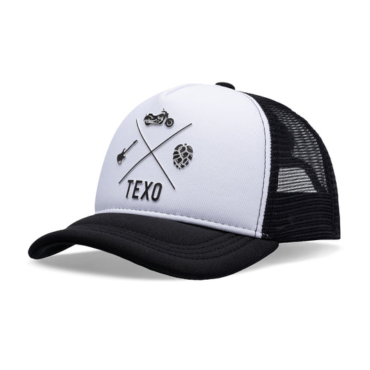 Boné Trucker Rocker Branco e Preto Texo