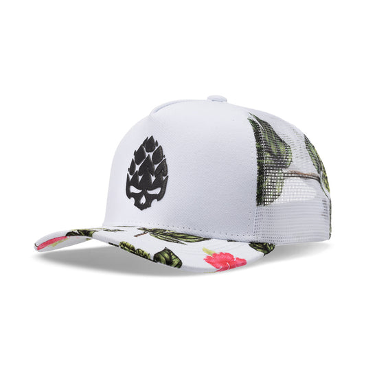 Boné Trucker Hop Floral Branco Texo
