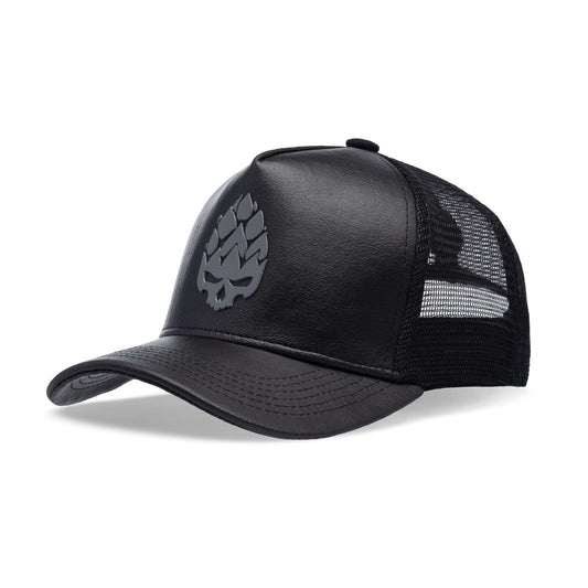 Boné Trucker Couro Austin Preto Texo