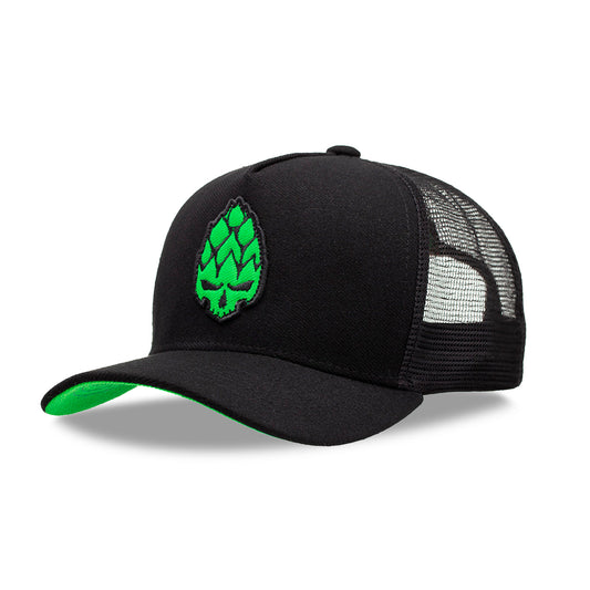 Boné Trucker Fluor Preto Hopskull Verde Texo