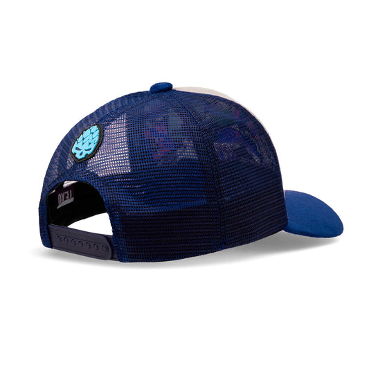 Boné Trucker Rocker Suede Bege e Azul Texo
